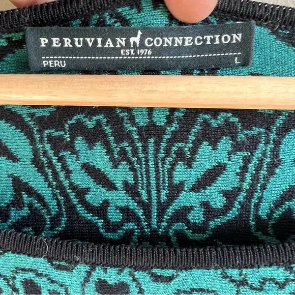 Peruvian Connection long sleeve paisley Tunic Sweater green black Pima Cotton - Picture 5 of 9
